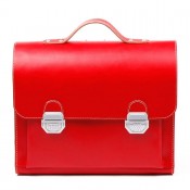 Rote Leder-Schultasche / Anfängerranzen aus Vollrindleder